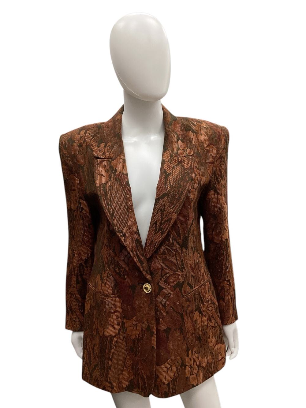 VTG Pappagallo Women’s Blazer Size M Wool Blend Gold Button Orange Green
